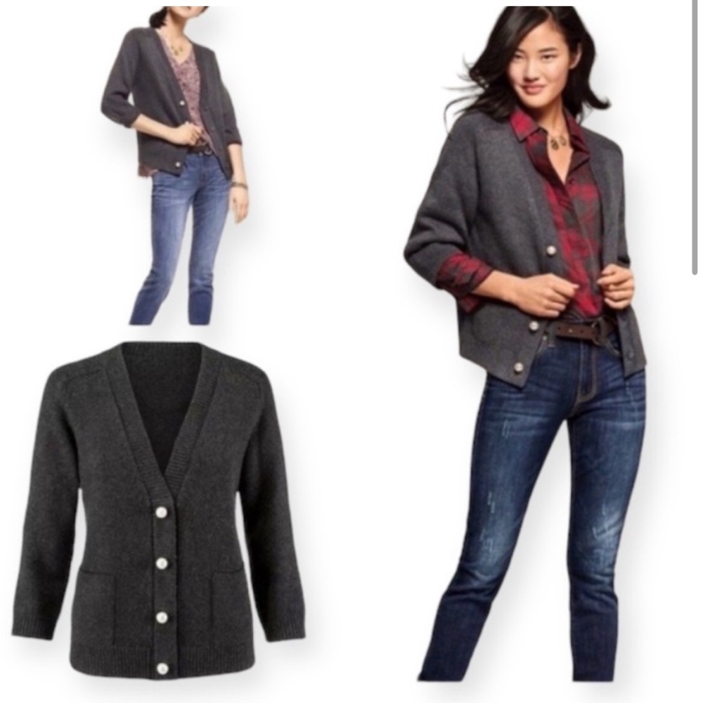 🕶️Cabi Grey Snap Pearl Buttons Cardigan L - Picture 7 of 7